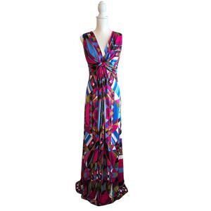 Retro Mod Colorful Geometric Long Maxi Dress Jewel Tone Size M Boston Proper